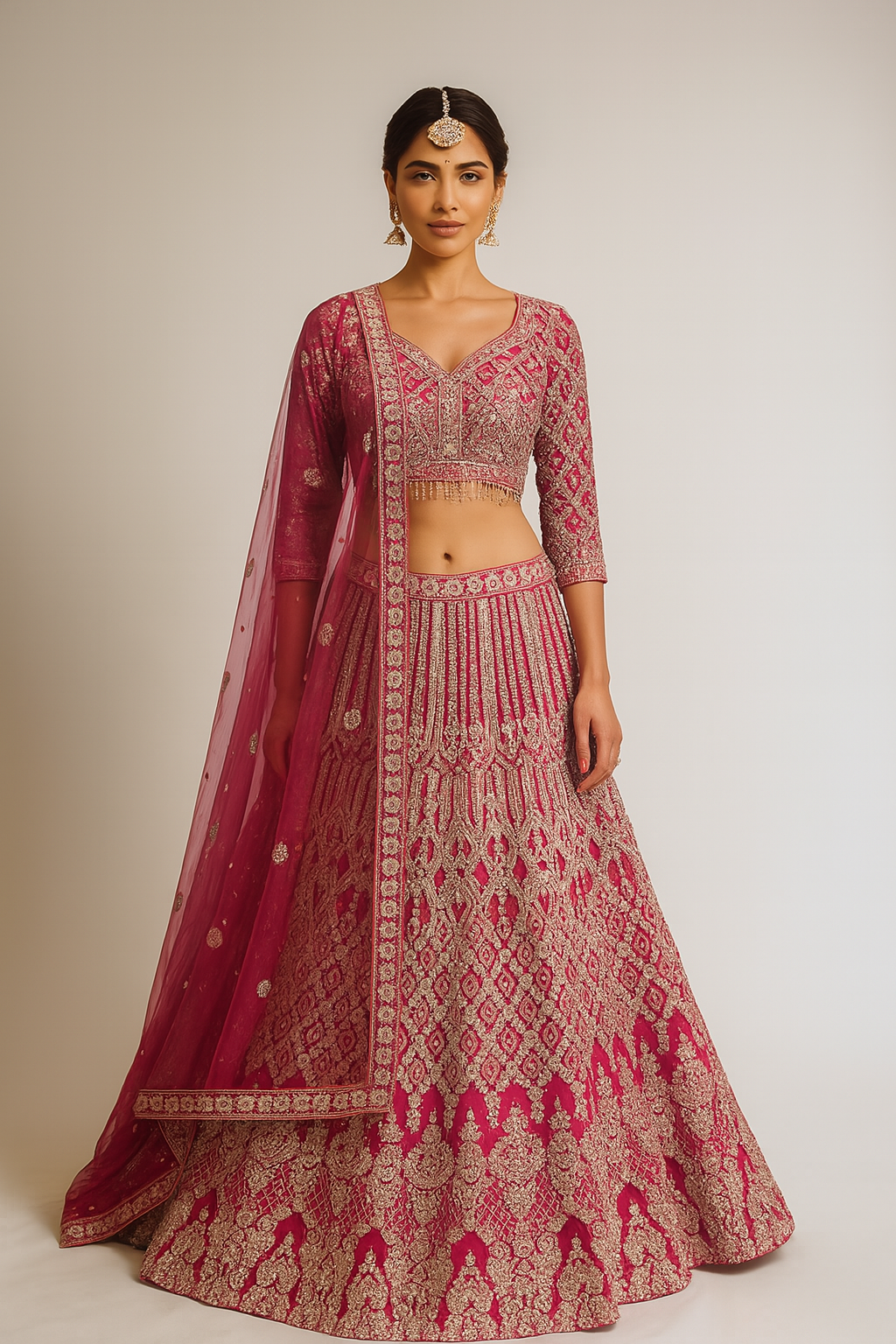Magenta Pink Heavy Bridal Lehenga Choli